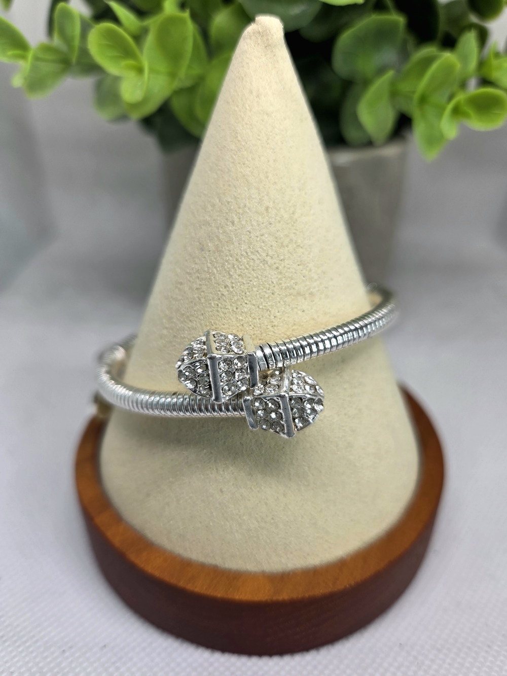 Silver Sparkle Open Snake Chain Bracelet with Pave End Caps